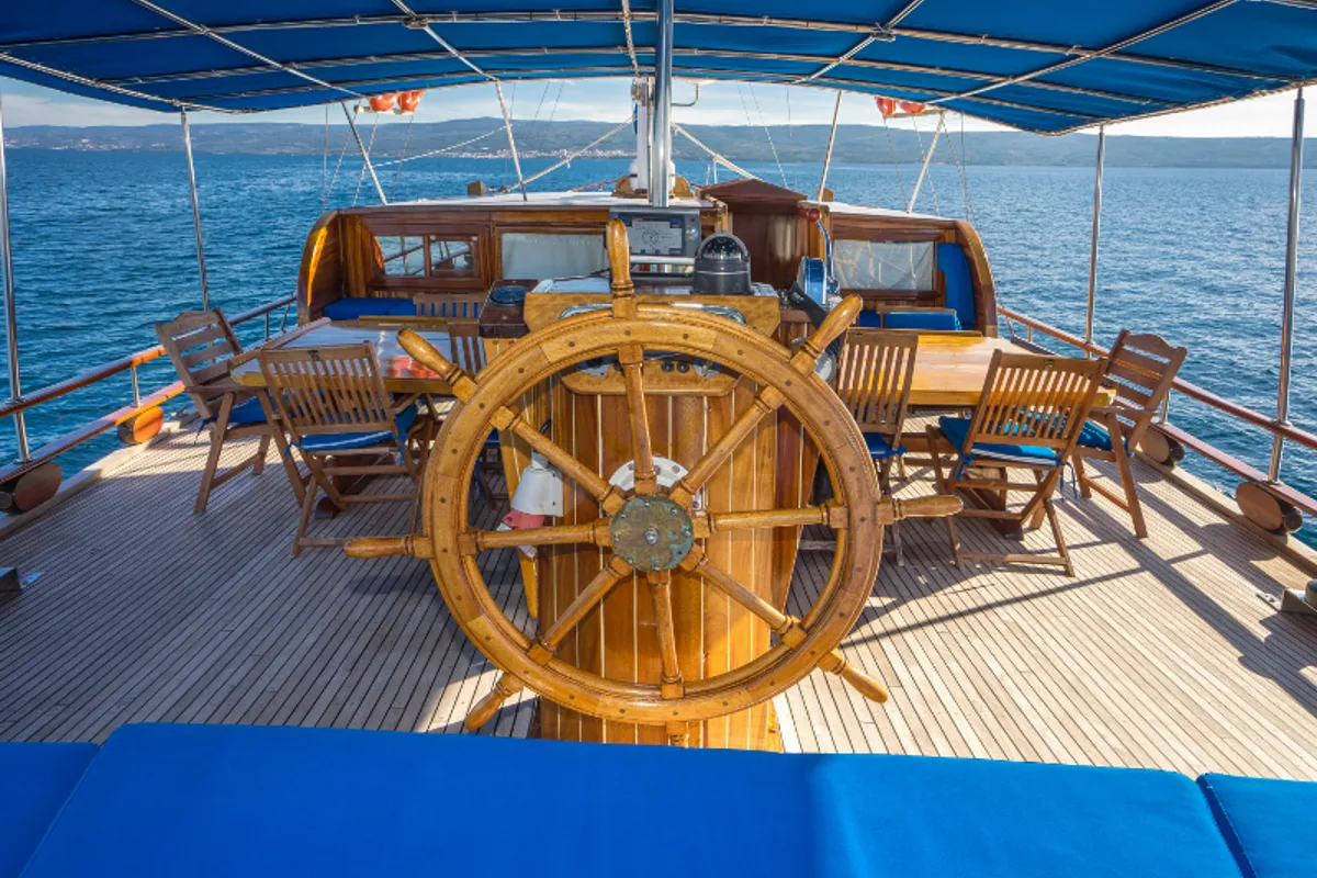 Cockpit of Atalanta, a Gulet Gulet gulet at Stobreč, Croatia