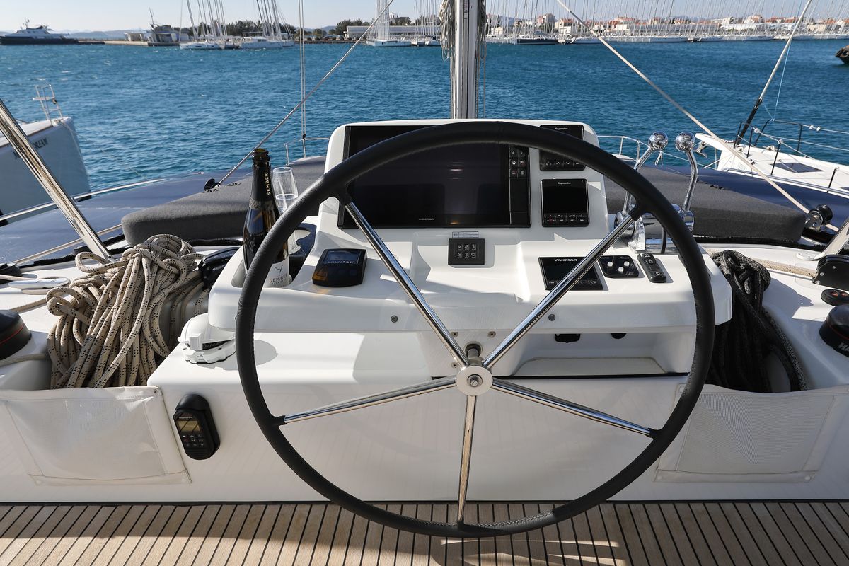 Cockpit of SERENDIPITY, a Lagoon 51 catamaran at Općina Sukošan, Croatia