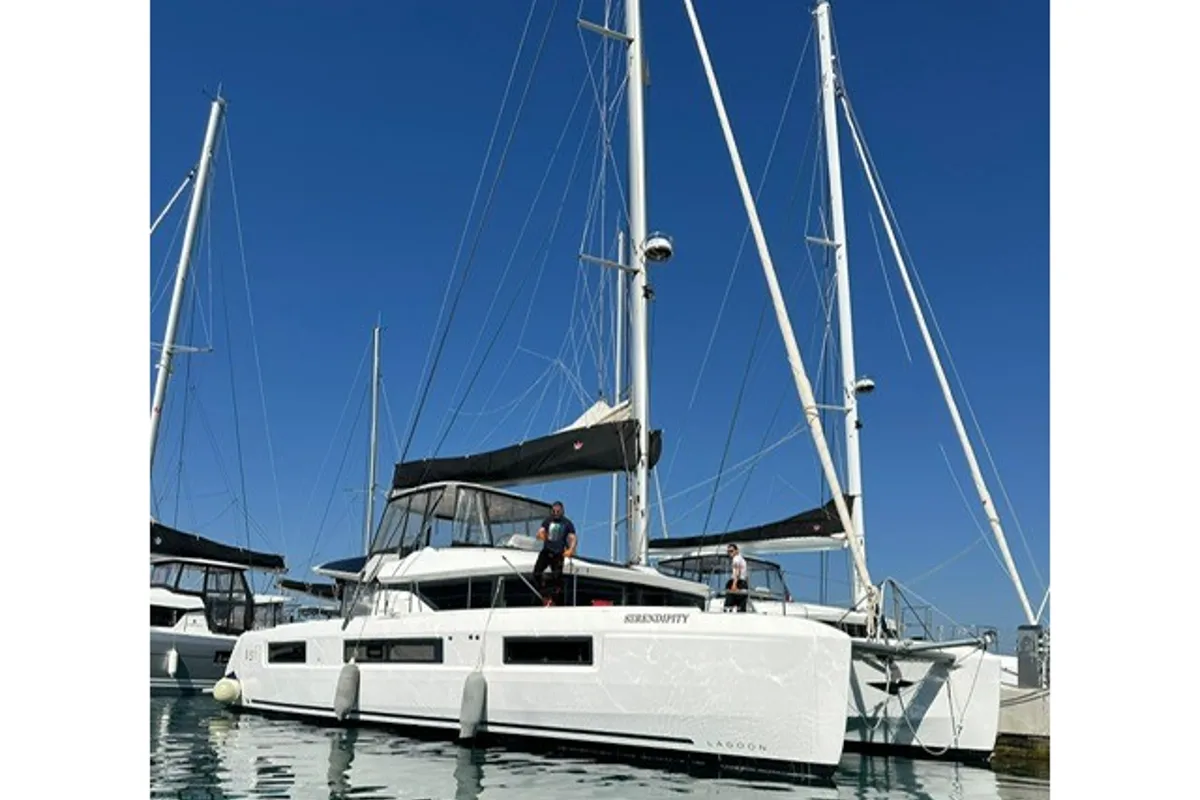 Exterior view of SERENDIPITY, a Lagoon 51 catamaran at Općina Sukošan, Croatia