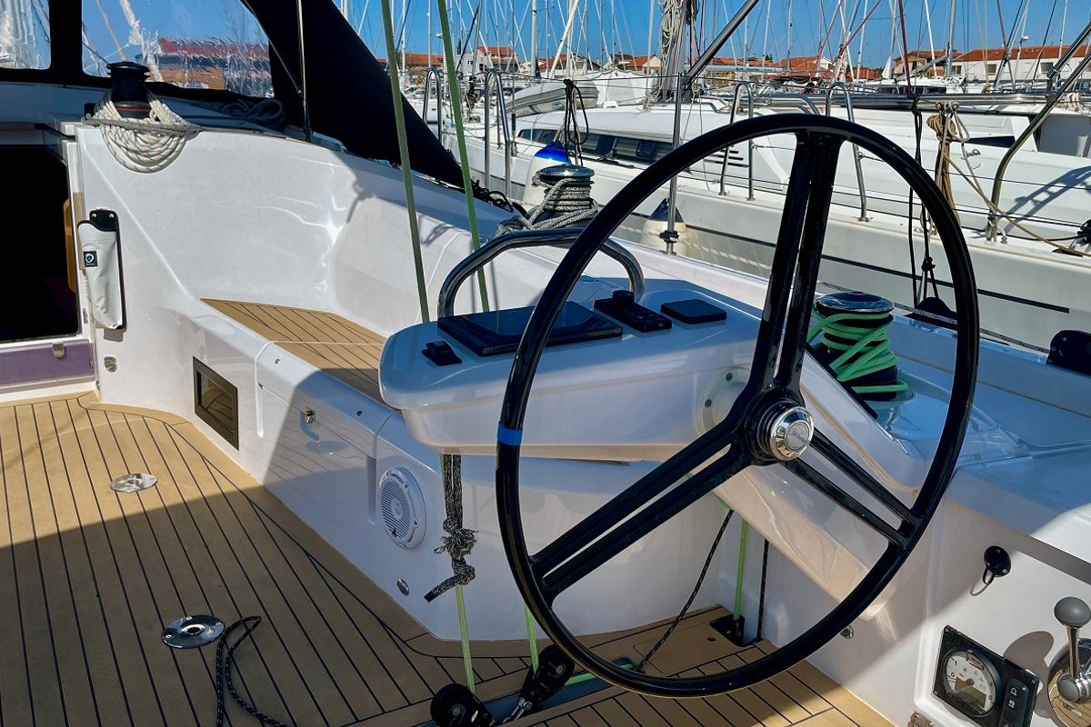 Cockpit of Loki, a Elan E6 sailboat at Pirovac, Croatia