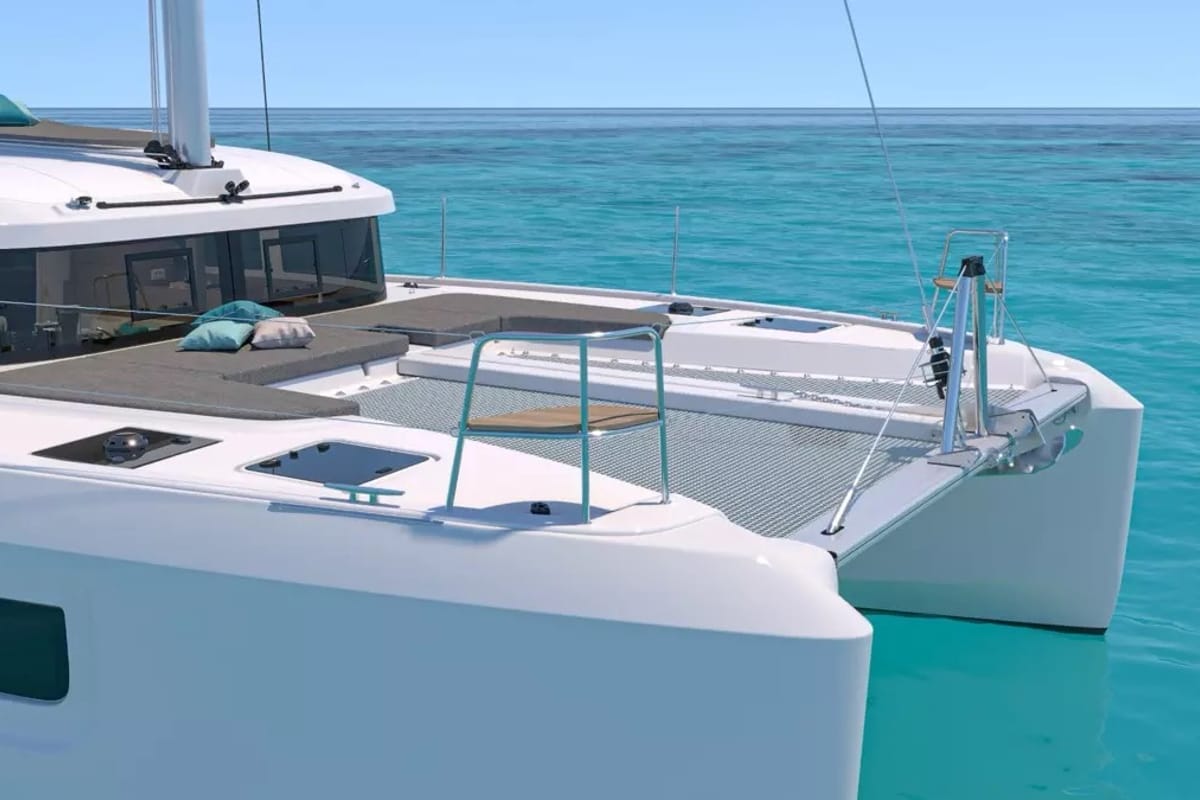 Exterior view of Blue Willi, a Lagoon 38 catamaran at Olbia, Italy