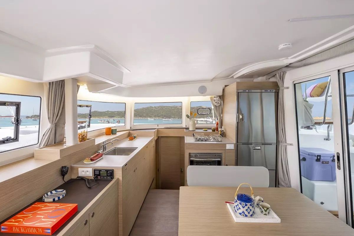 Galley of Blue Willi, a Lagoon 38 catamaran at Olbia, Italy