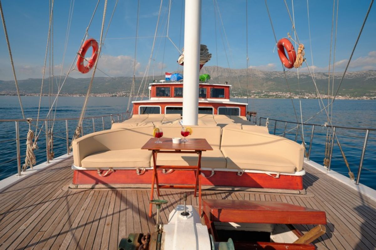 Deck of SOLE, a Gulet Gulet gulet at Grad Kaštela, Croatia