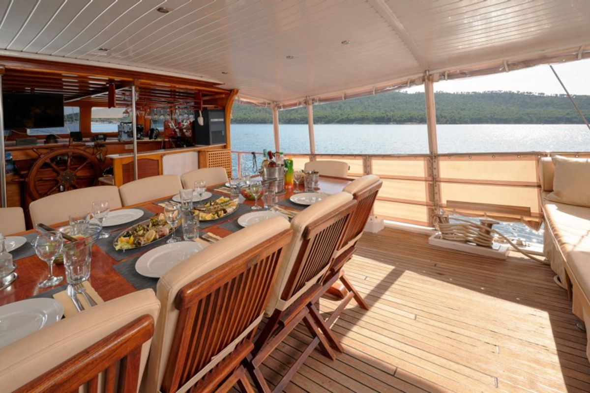 Deck of SOLE, a Gulet Gulet gulet at Grad Kaštela, Croatia