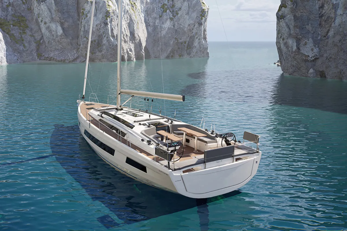 Exterior view of Midi, a Dufour 48 sailboat at Marseille, France