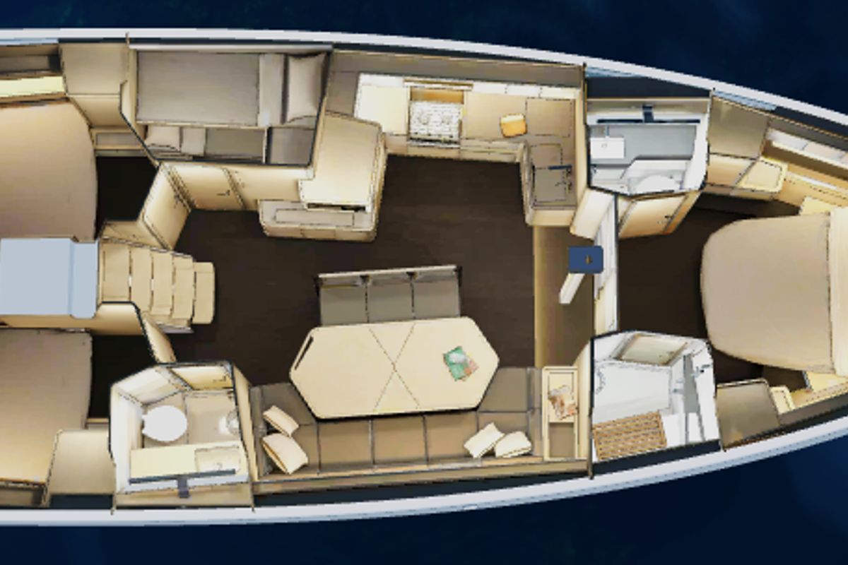 Floor plan of Midi, a Dufour 48 sailboat at Marseille, France