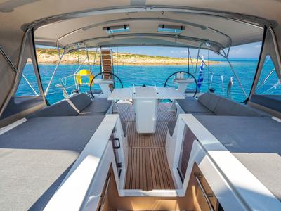 Cockpit of Spyros, a Beneteau Oceanis 51.1 sailboat at Lavreotiki Municipal Unit, Greece