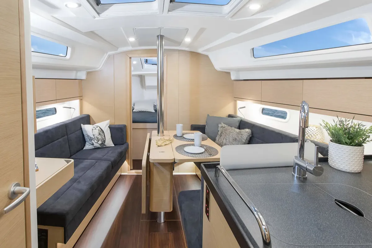 Salon of Ursa, a Hanse Yachts Hanse 348 sailboat at Grimaud, France