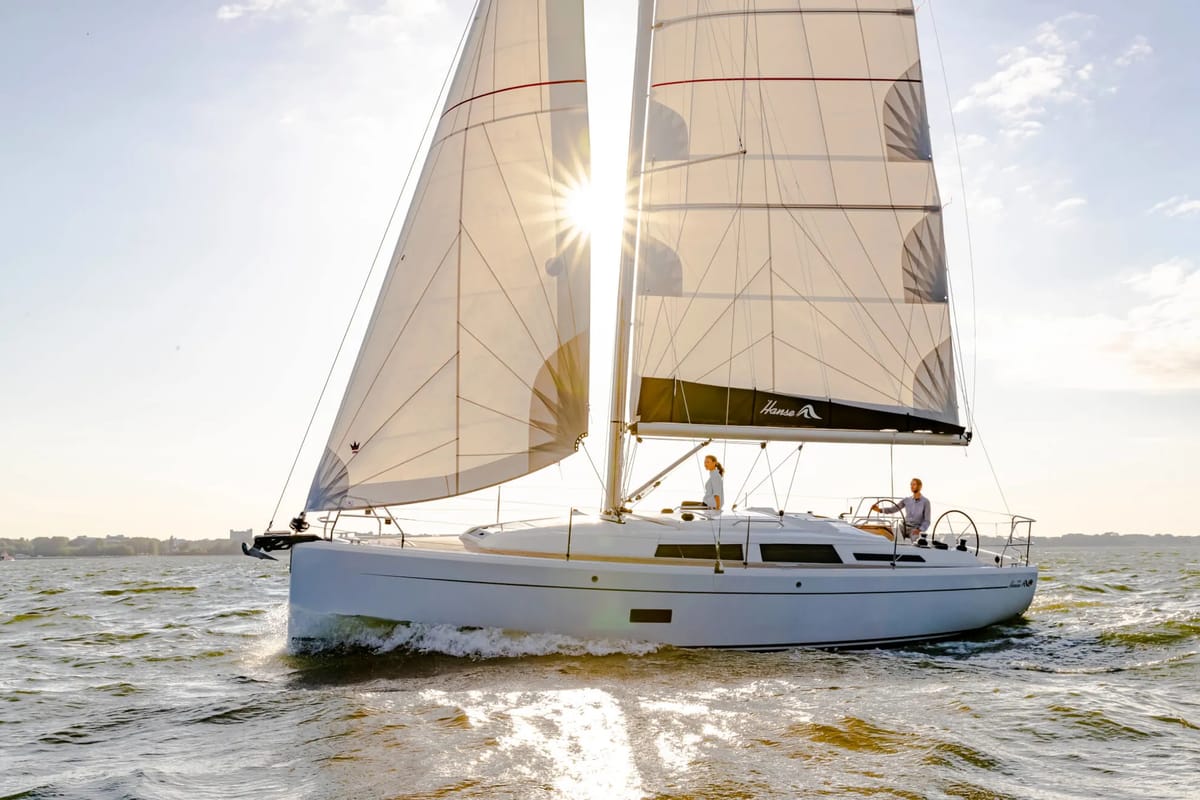 Exterior view of Ursa, a Hanse Yachts Hanse 348 sailboat at Grimaud, France