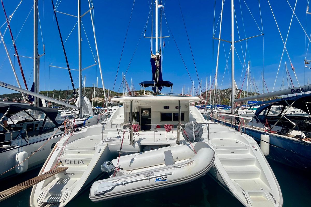 Exterior view of Celia, a Lagoon 440 catamaran at Općina Marina, Croatia