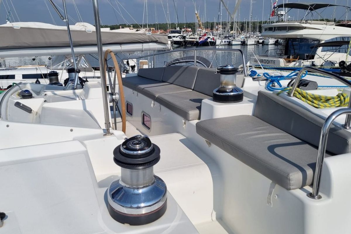 Deck of Celia, a Lagoon 440 catamaran at Općina Marina, Croatia