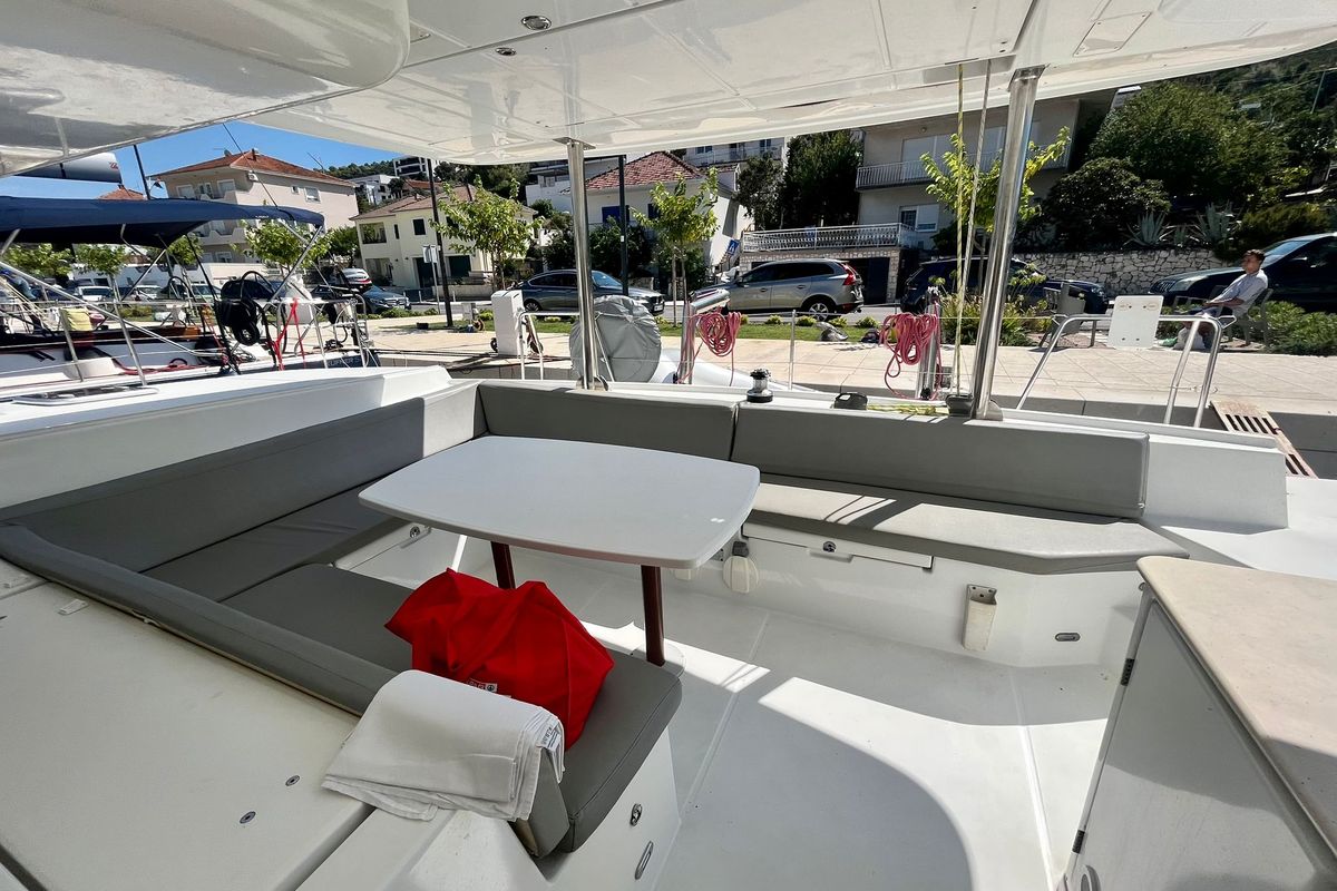 Deck of Celia, a Lagoon 440 catamaran at Općina Marina, Croatia