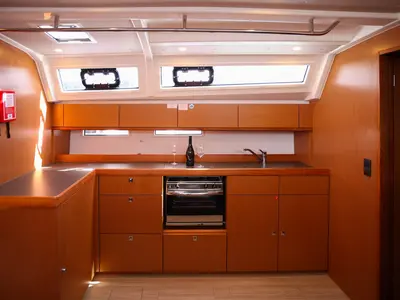 Galley of Salbunara, a Bavaria Cruiser 46 sailboat at Grad Kaštela, Croatia