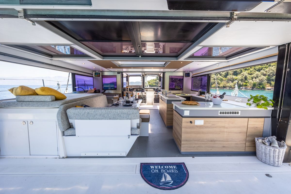 Salon of Stardust, a Gulet Windelo 54 catamaran at Municipal Unit of Lefkada, Greece