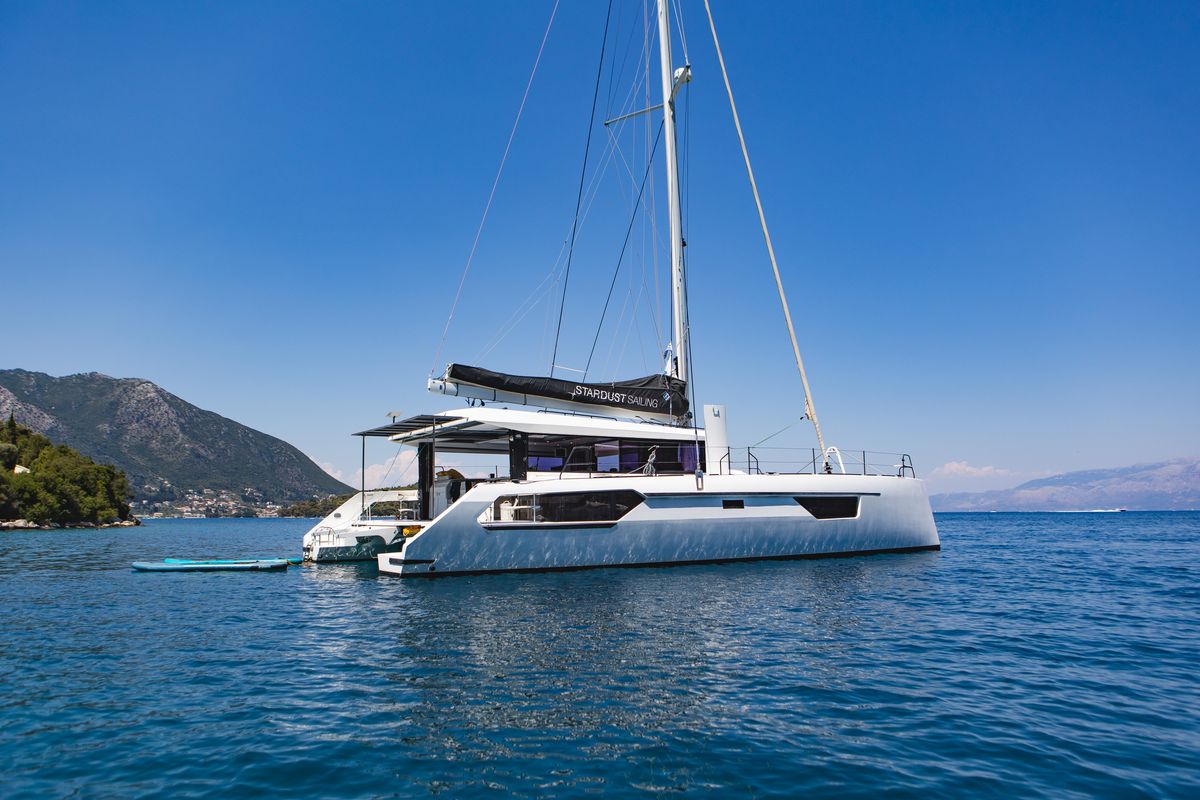 Exterior view of Stardust, a Gulet Windelo 54 catamaran at Municipal Unit of Lefkada, Greece
