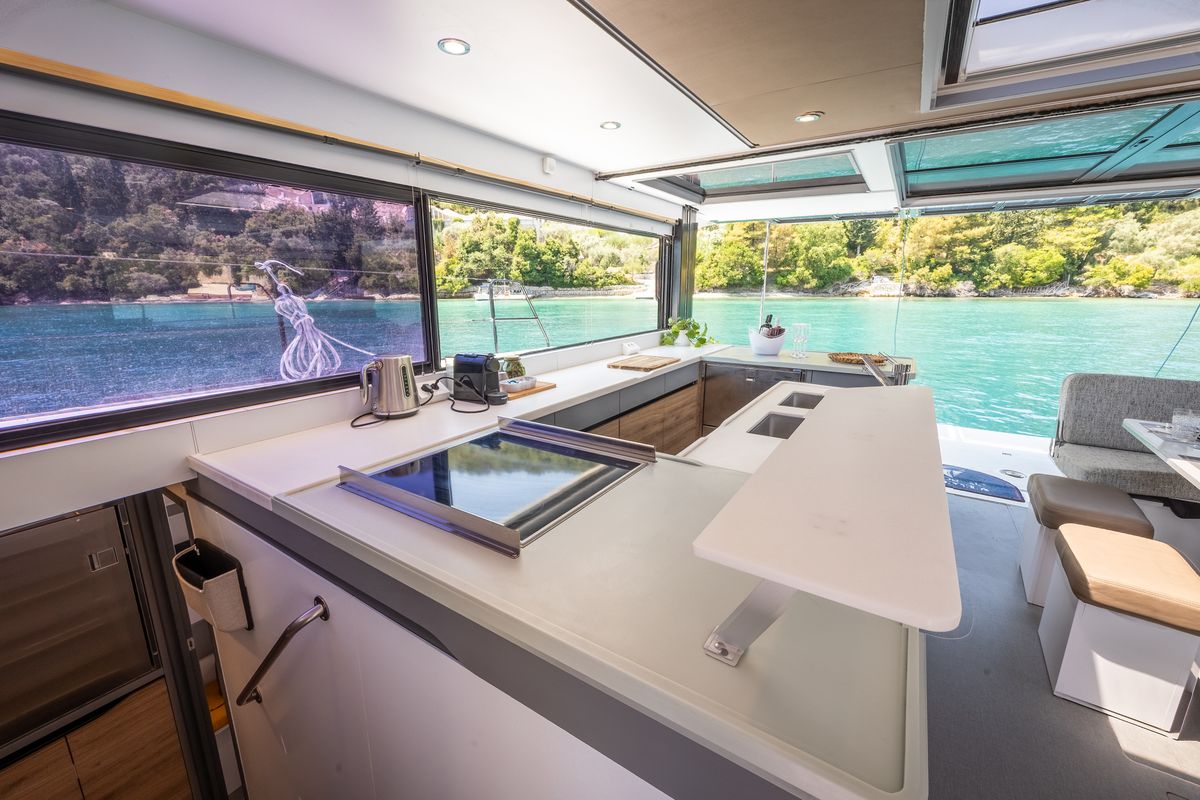 Galley of Stardust, a Gulet Windelo 54 catamaran at Municipal Unit of Lefkada, Greece