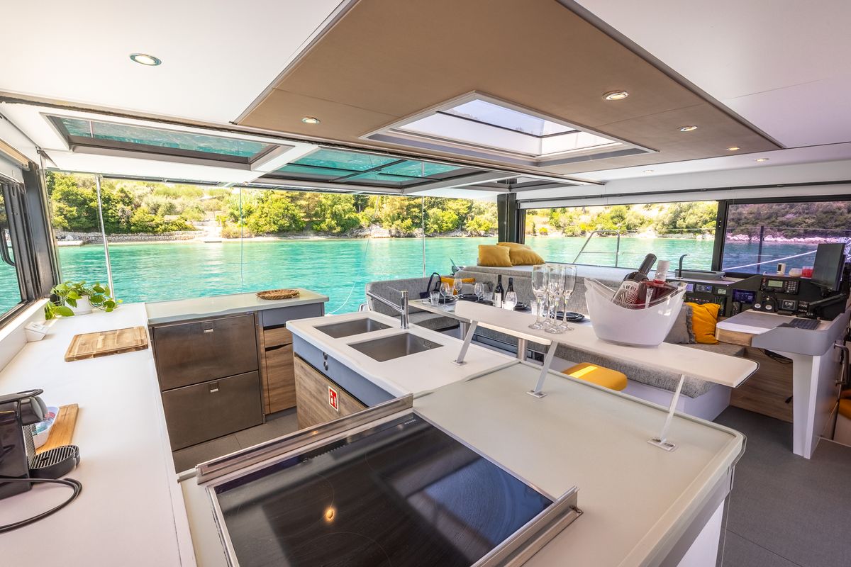 Galley of Stardust, a Gulet Windelo 54 catamaran at Municipal Unit of Lefkada, Greece