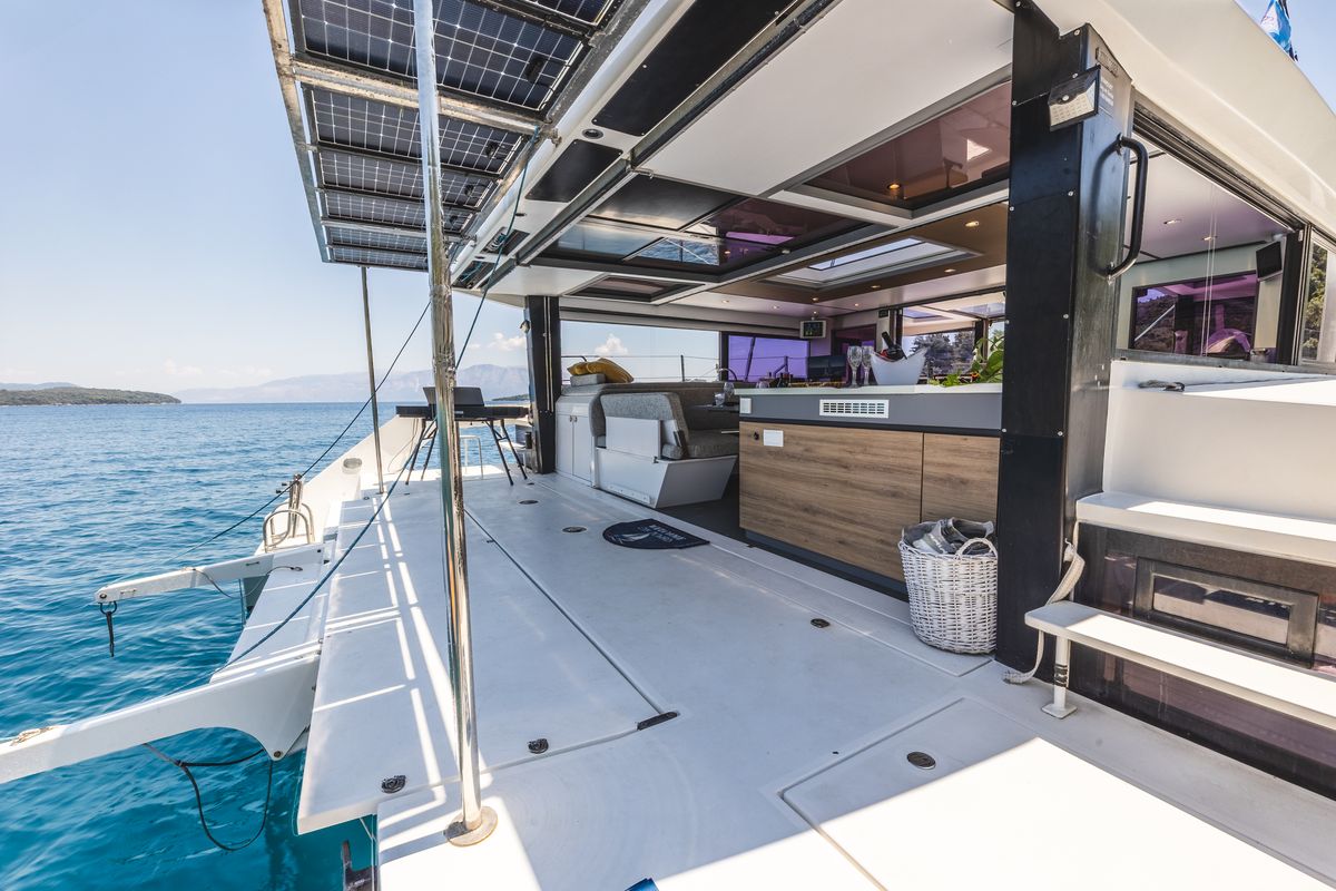 Deck of Stardust, a Gulet Windelo 54 catamaran at Municipal Unit of Lefkada, Greece