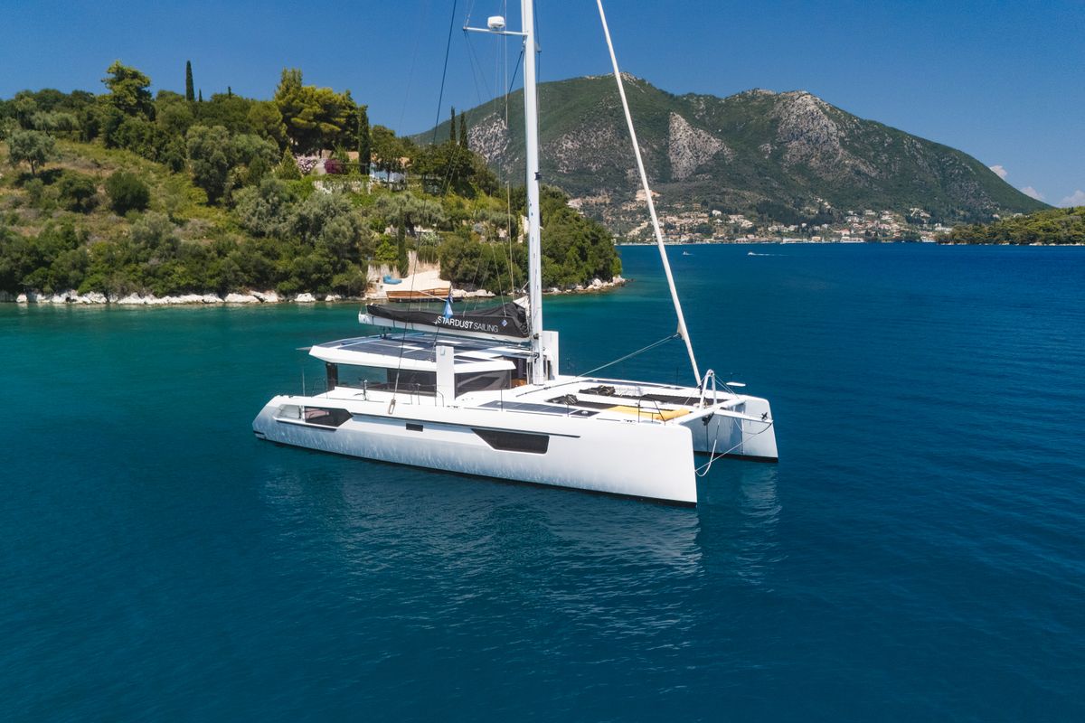 Exterior view of Stardust, a Gulet Windelo 54 catamaran at Municipal Unit of Lefkada, Greece