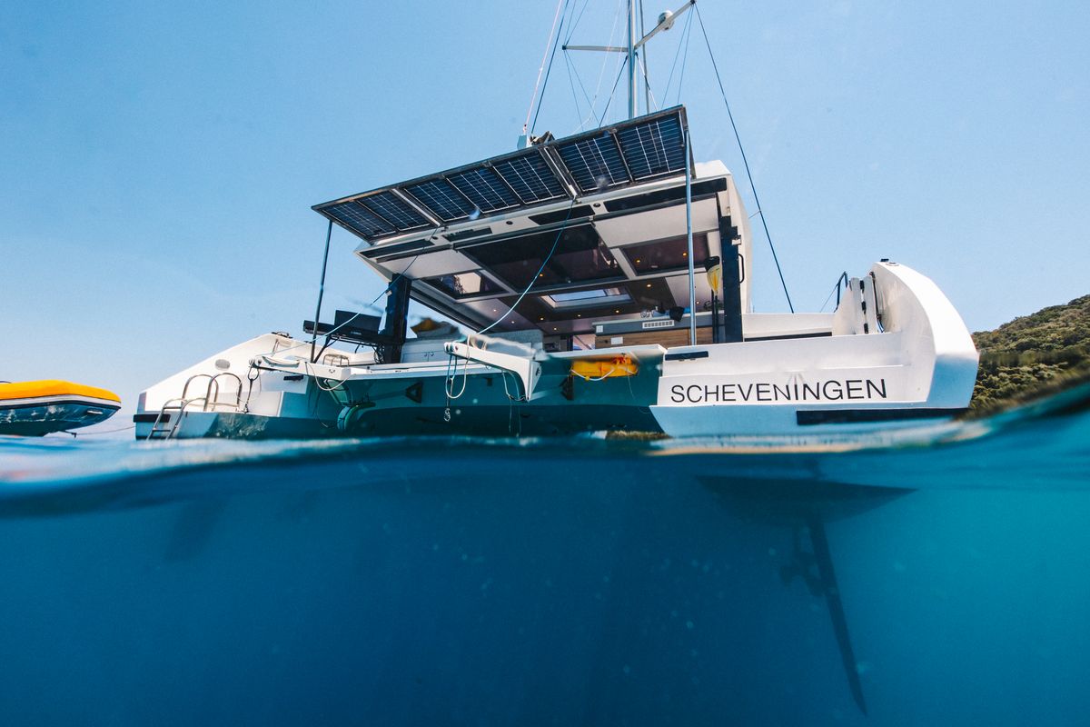Exterior view of Stardust, a Gulet Windelo 54 catamaran at Municipal Unit of Lefkada, Greece