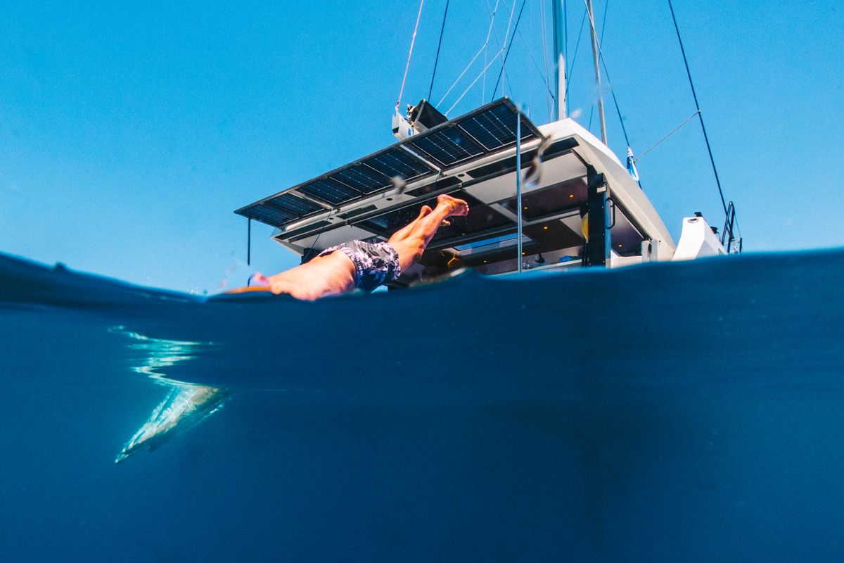 Exterior view of Stardust, a Gulet Windelo 54 catamaran at Municipal Unit of Lefkada, Greece