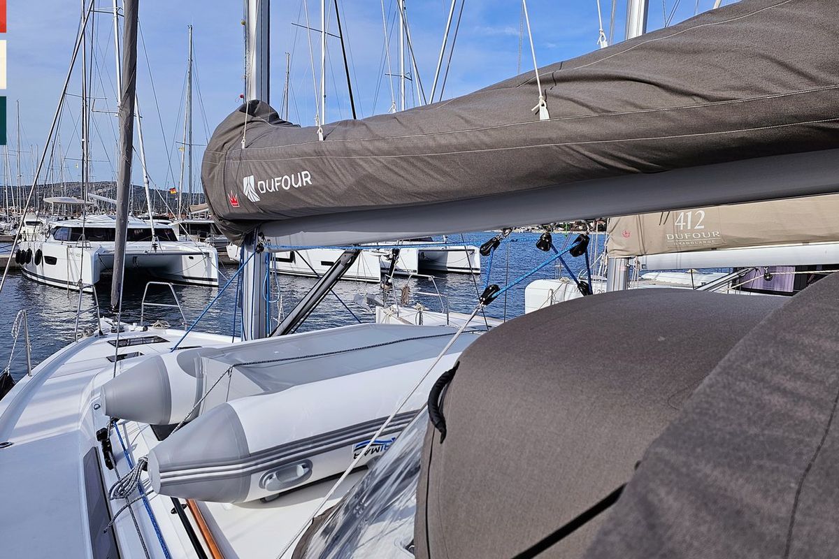 Exterior view of Kaya, a Dufour 41 sailboat at Općina Rogoznica, Croatia