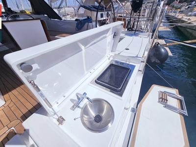 Deck of Kaya, a Dufour 41 sailboat at Općina Rogoznica, Croatia