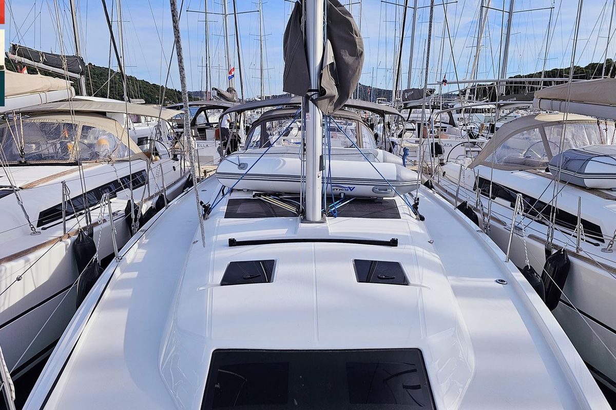 Exterior view of Kaya, a Dufour 41 sailboat at Općina Rogoznica, Croatia