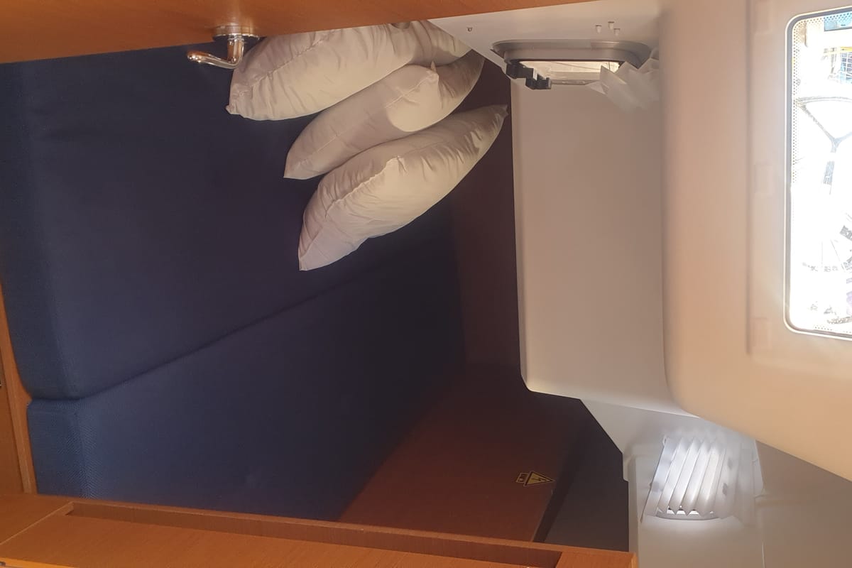 Cabin on The Song Is You, a Jeanneau Sun Odyssey 410 sailboat at Tropea, Italy