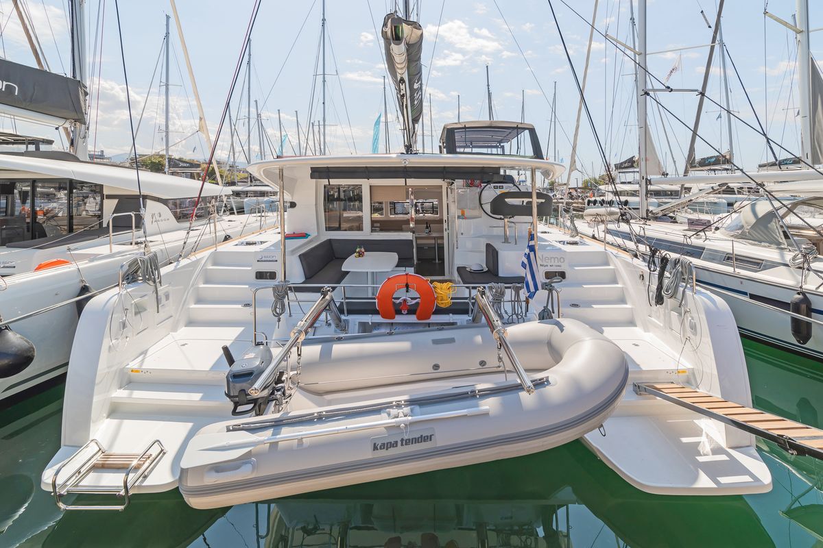 Exterior view of Nemo, a Lagoon 40 catamaran at Municipal Unit of Rhodes, Greece