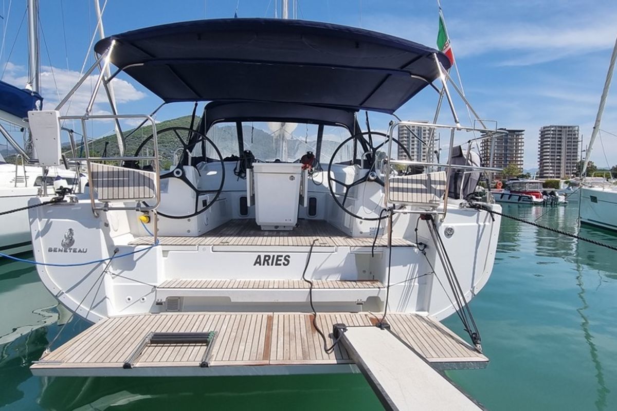 Exterior view of Aries, a Beneteau Oceanis 40.1 sailboat at Salerno, Italy