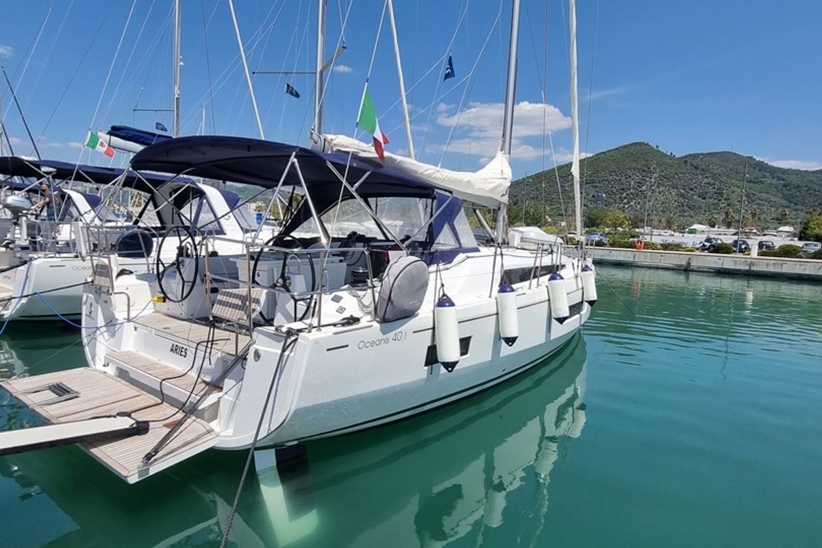 Exterior view of Aries, a Beneteau Oceanis 40.1 sailboat at Salerno, Italy