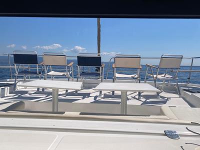 Deck of Dodo, a Bali 4.1 catamaran at Cagliari, Italy