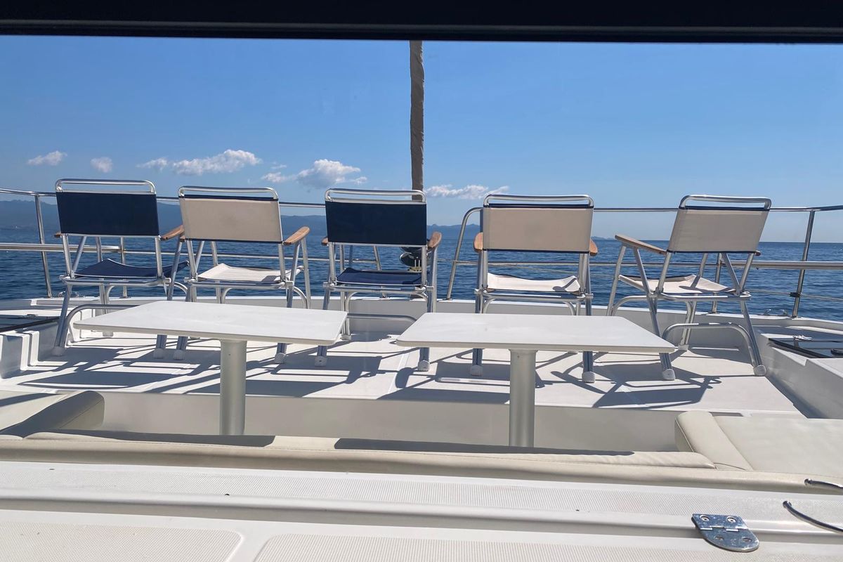 Deck of Dodo, a Bali 4.1 catamaran at Cagliari, Italy