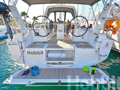 Cockpit of Hobbit, a Beneteau Oceanis 35 sailboat at Kos, Greece