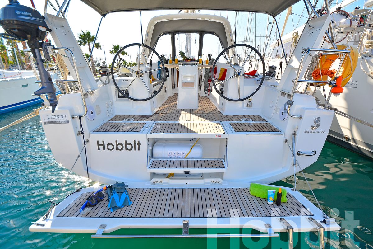 Cockpit of Hobbit, a Beneteau Oceanis 35 sailboat at Kos, Greece