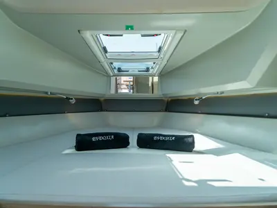 Cabin on Evdoxia, a Saxdor Yachts Saxdor 320 GTC motorboat at Athens, Greece