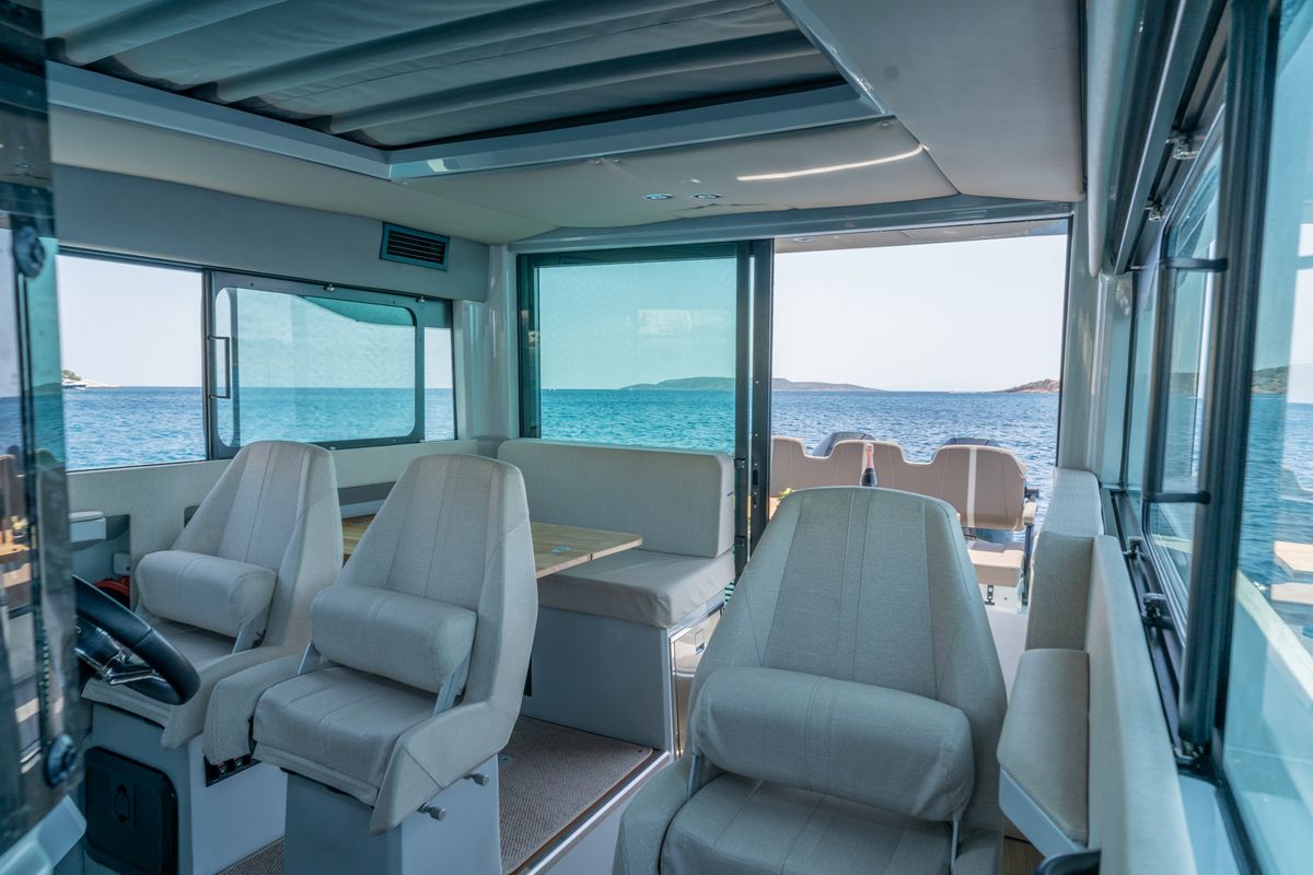 Salon of Evdoxia, a Saxdor Yachts Saxdor 320 GTC motorboat at Athens, Greece