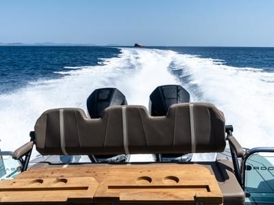 Deck of Evdoxia, a Saxdor Yachts Saxdor 320 GTC motorboat at Athens, Greece