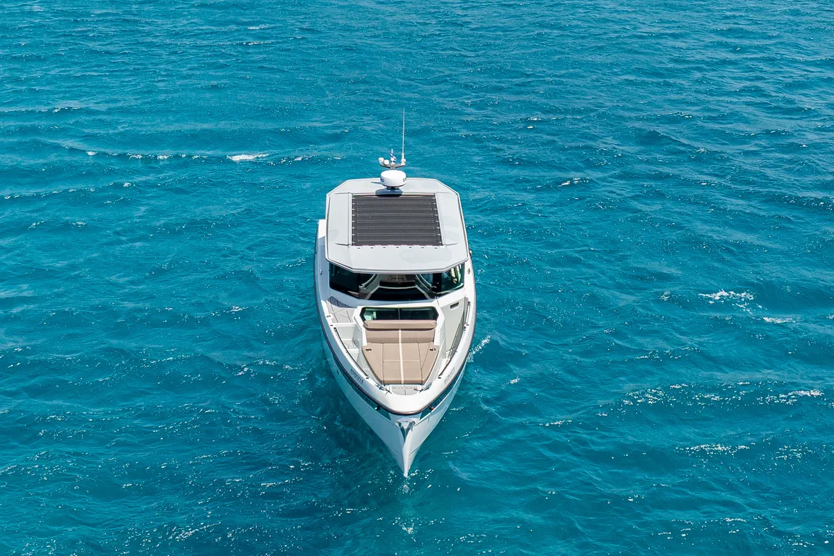 Exterior view of Evdoxia, a Saxdor Yachts Saxdor 320 GTC motorboat at Athens, Greece
