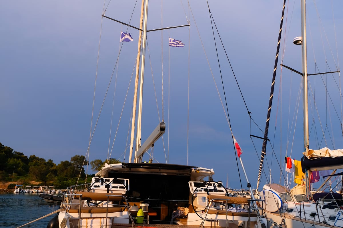 Exterior view of Freedom, a Moody 54 sailboat at Gouvia, Greece