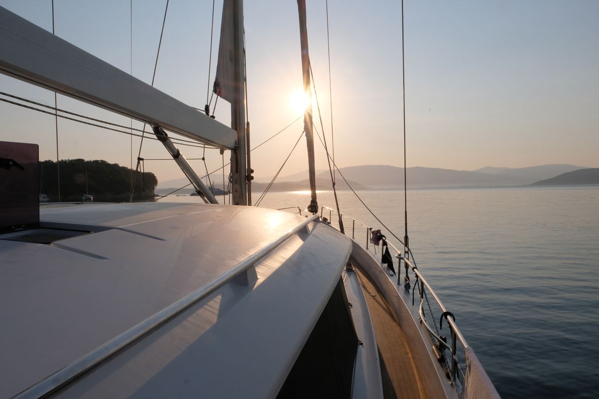 Deck of Freedom, a Moody 54 sailboat at Gouvia, Greece