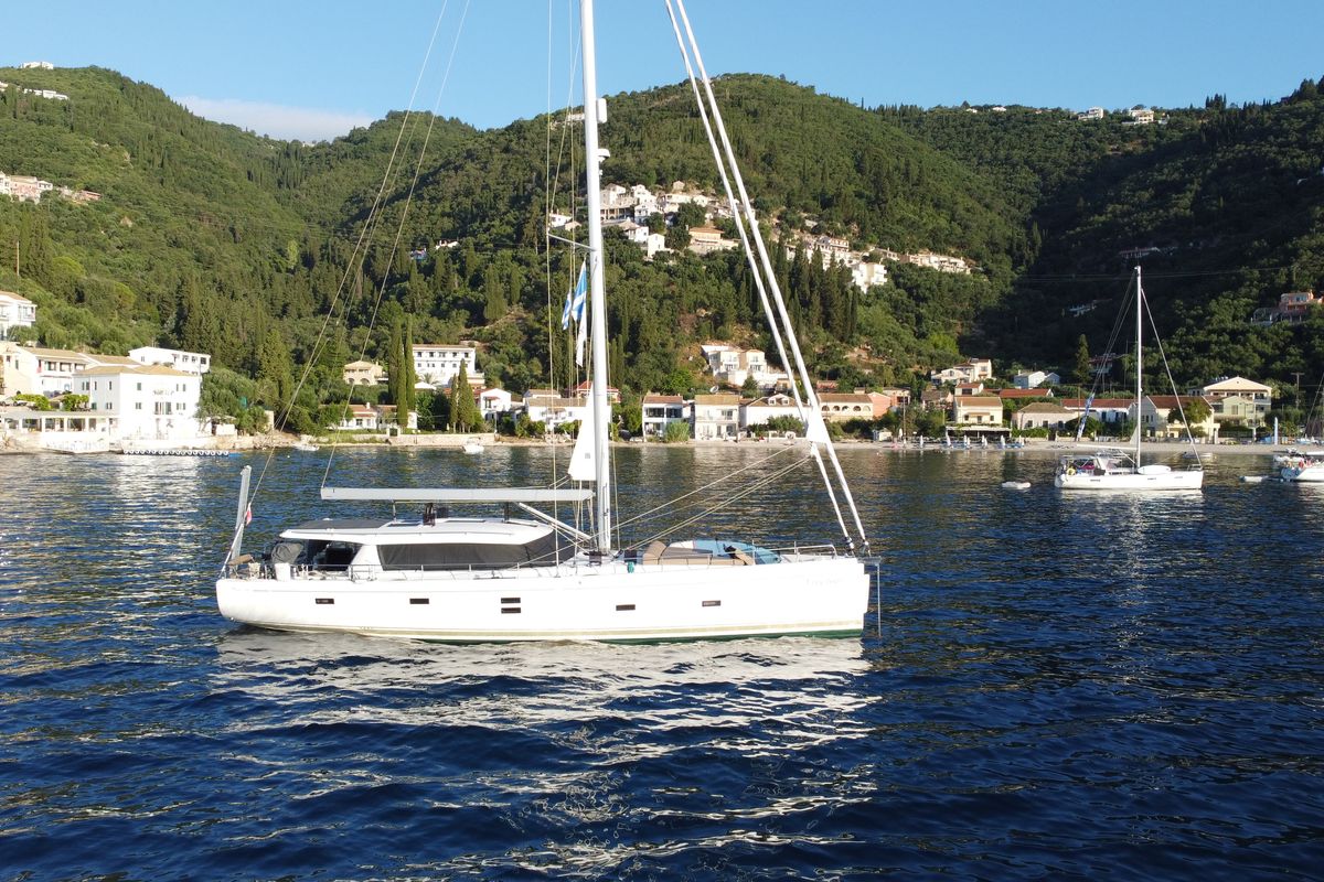 Exterior view of Freedom, a Moody 54 sailboat at Gouvia, Greece