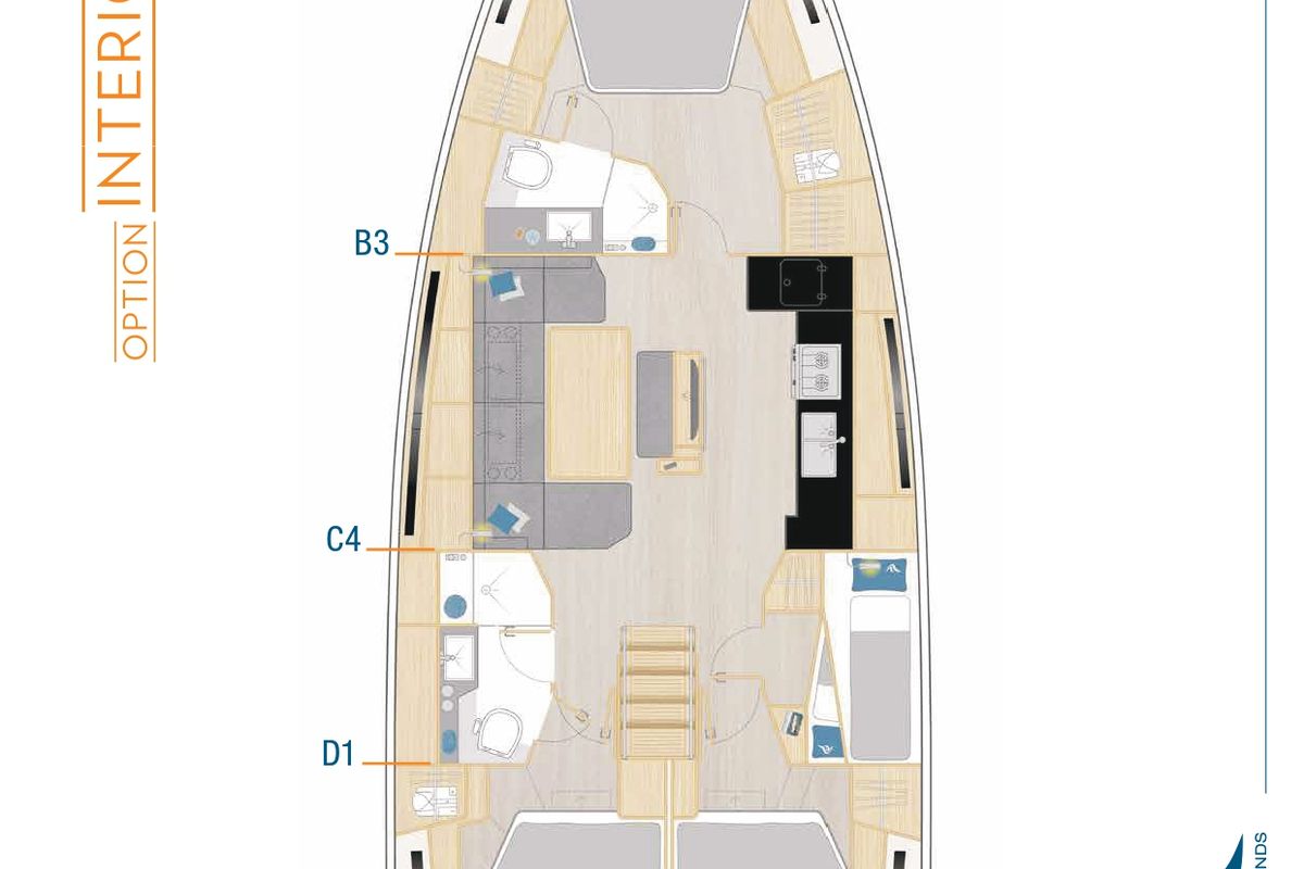 Floor plan of L'after, a Hanse Yachts Hanse 460 sailboat at Marseille, France