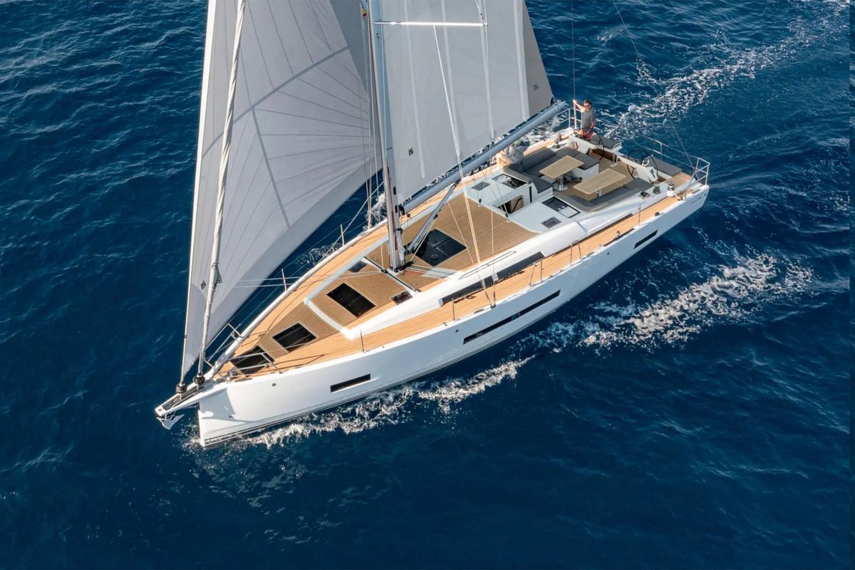 Exterior view of L'after, a Hanse Yachts Hanse 460 sailboat at Marseille, France