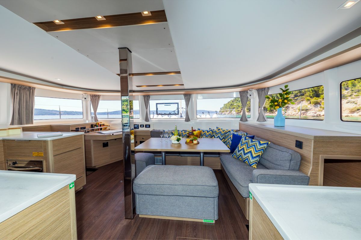 Salon of Big Blue, a Lagoon 46 catamaran at Split, Croatia