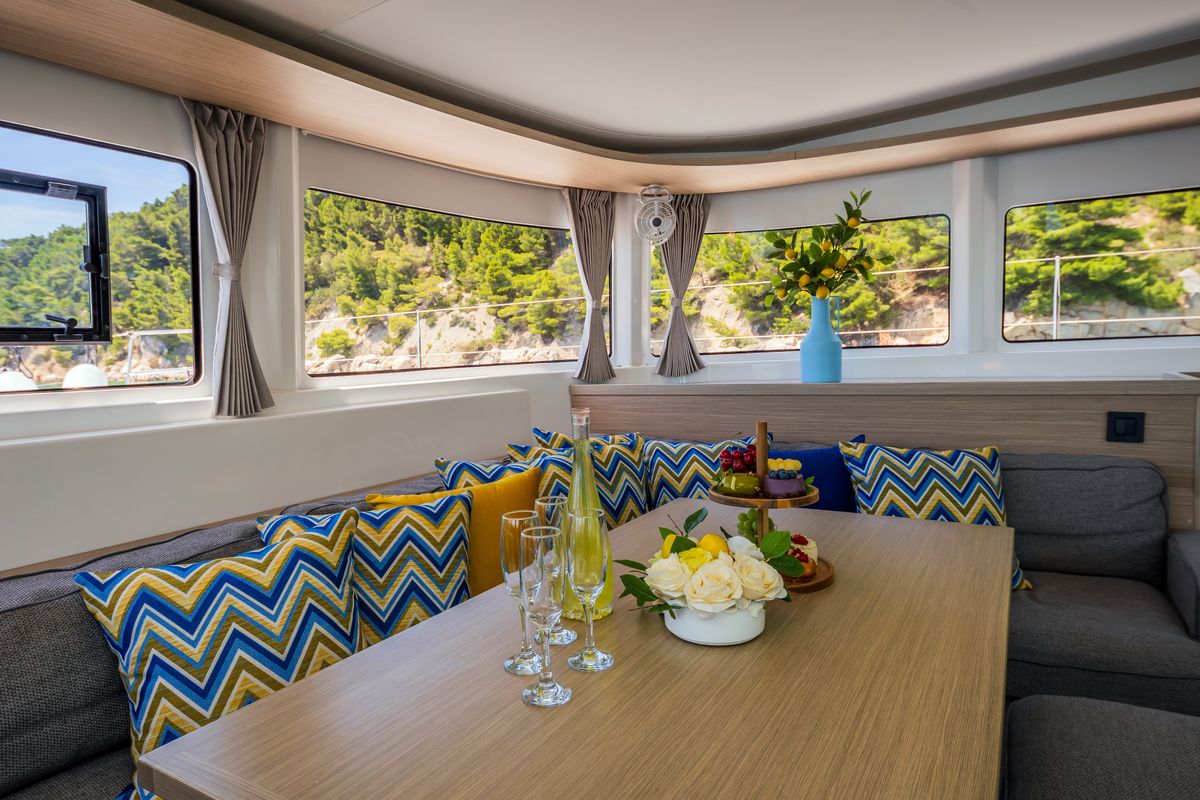 Salon of Big Blue, a Lagoon 46 catamaran at Split, Croatia