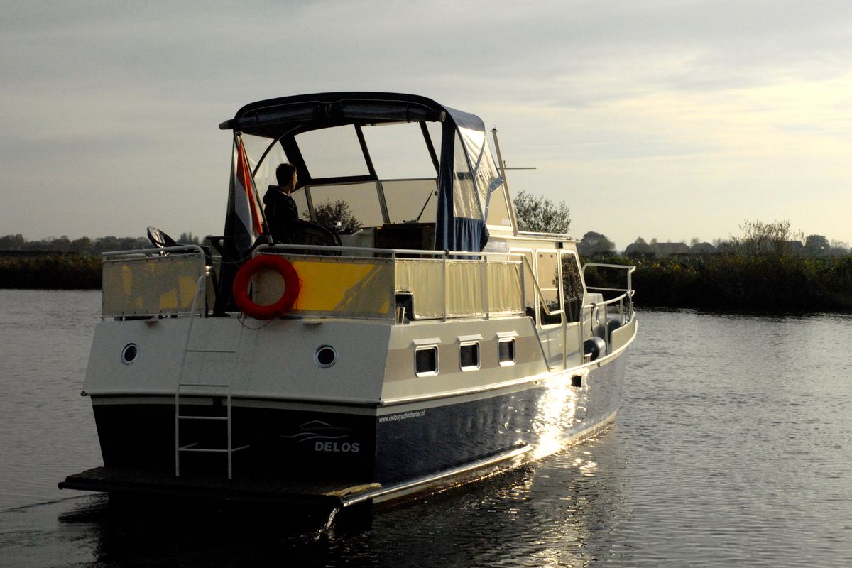 Exterior view of Mantelmeeuw, a Gulet Rogger 1000 Salon motorboat at IJsselstein, Netherlands