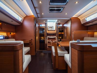 Salon of Eleonora, a Dufour 56 sailboat at Olbia, Italy