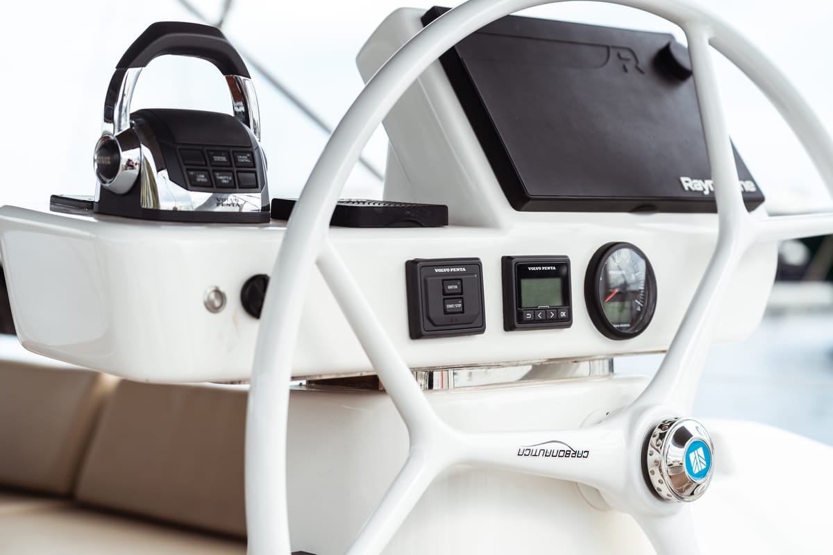 Cockpit of Eleonora, a Dufour 56 sailboat at Olbia, Italy